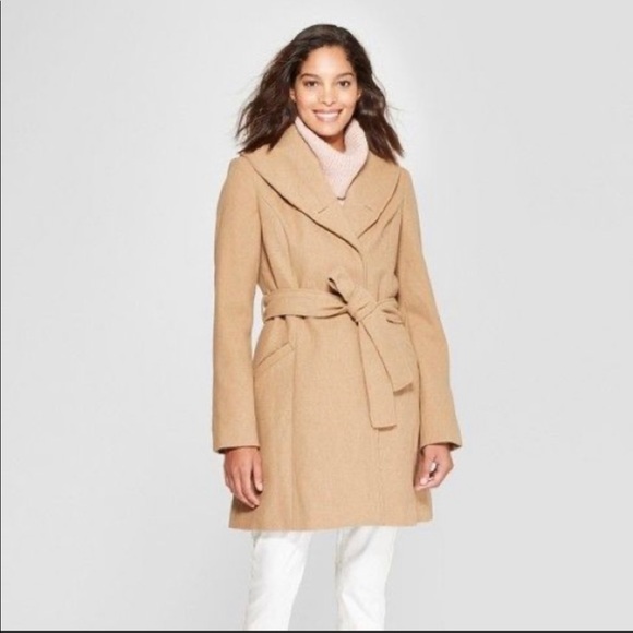 a new day Jackets & Blazers - a new day Camel Wool Blend Shawl Wrap Coat